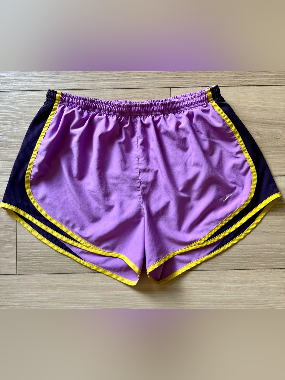 Nike Purple Athletic Shorts with Yellow Trim